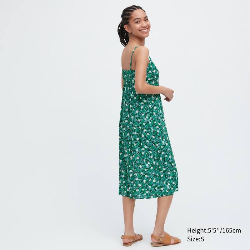 Women's Uniqlo Printed Front Slit Camisole Dress Green | YMRX-13546