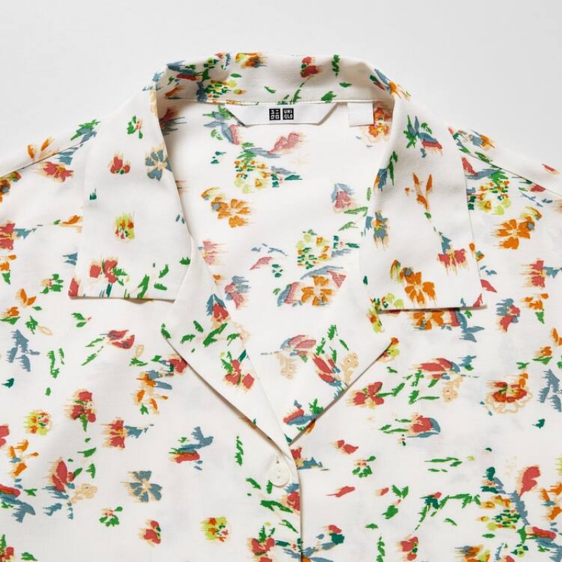 Women's Uniqlo Printed Short Sleeved Shirts White | YPAF-10864