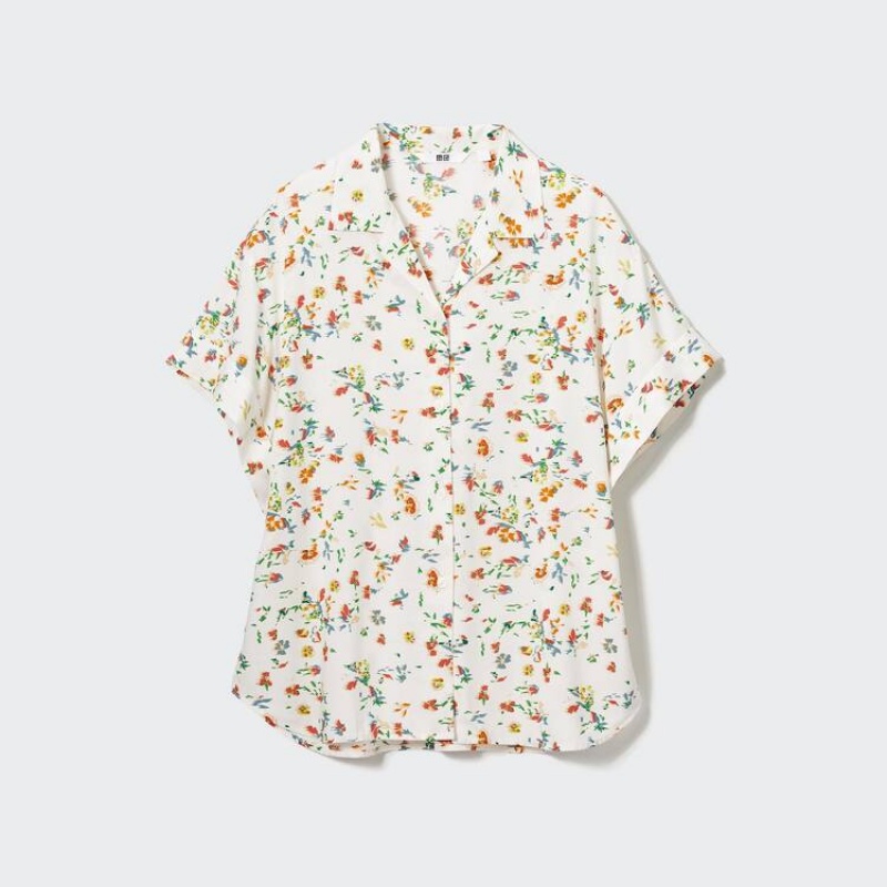 Women\'s Uniqlo Printed Short Sleeved Shirts White | YPAF-10864