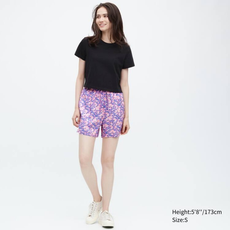 Women's Uniqlo Rayon Easy Printed Shorts Pink | CUTS-94315