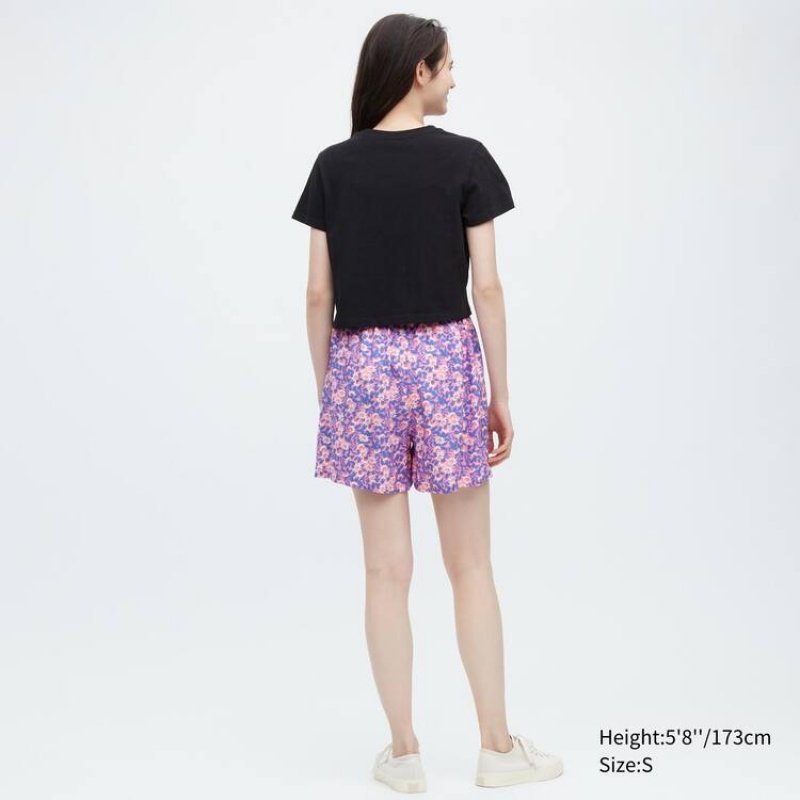 Women's Uniqlo Rayon Easy Printed Shorts Pink | CUTS-94315