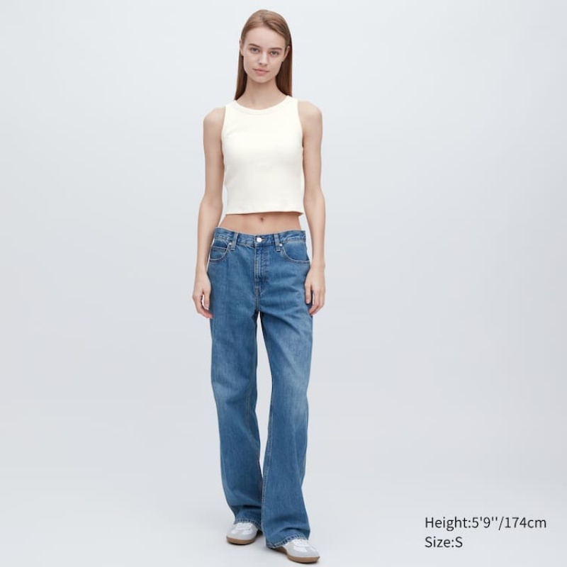 Women's Uniqlo Ribbed Cropped Sleeveless Tops White | KIZG-54291