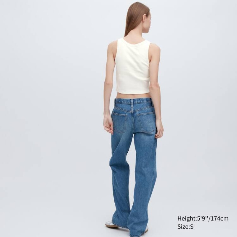 Women's Uniqlo Ribbed Cropped Sleeveless Tops White | KIZG-54291