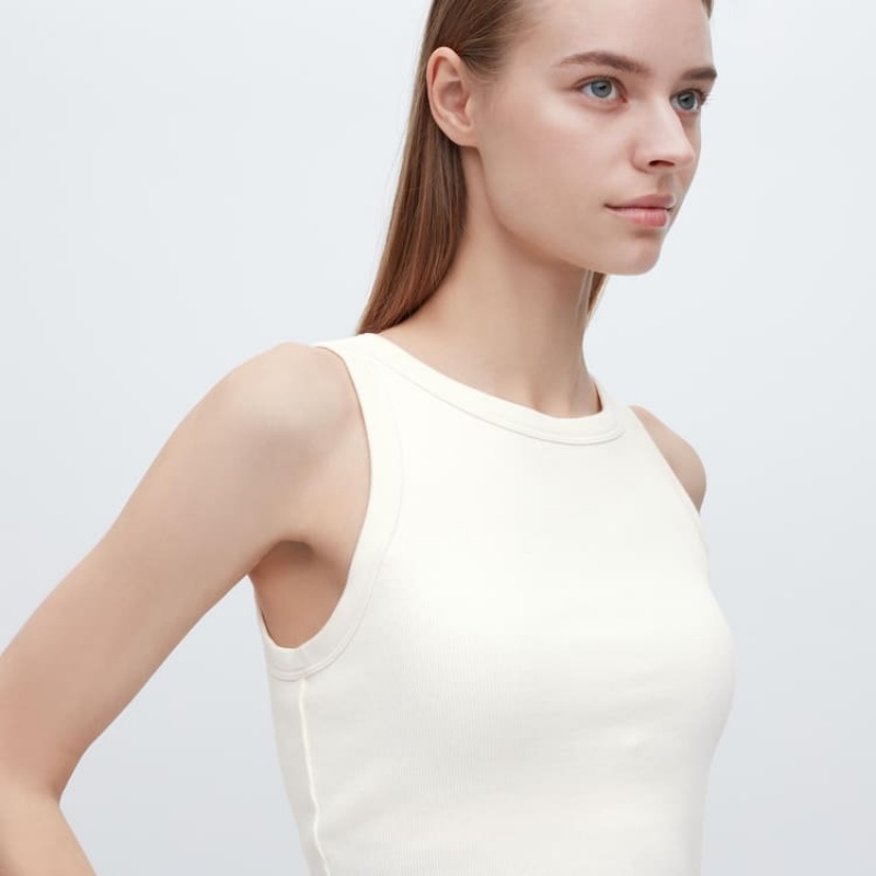 Women's Uniqlo Ribbed Cropped Sleeveless Tops White | KIZG-54291