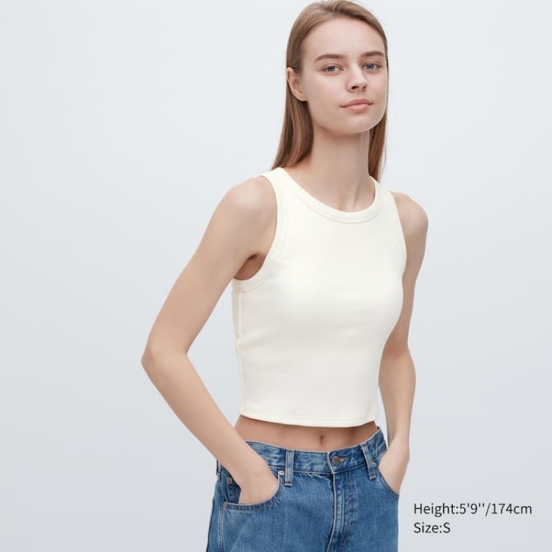 Women\'s Uniqlo Ribbed Cropped Sleeveless Bras White | KCEW-59074