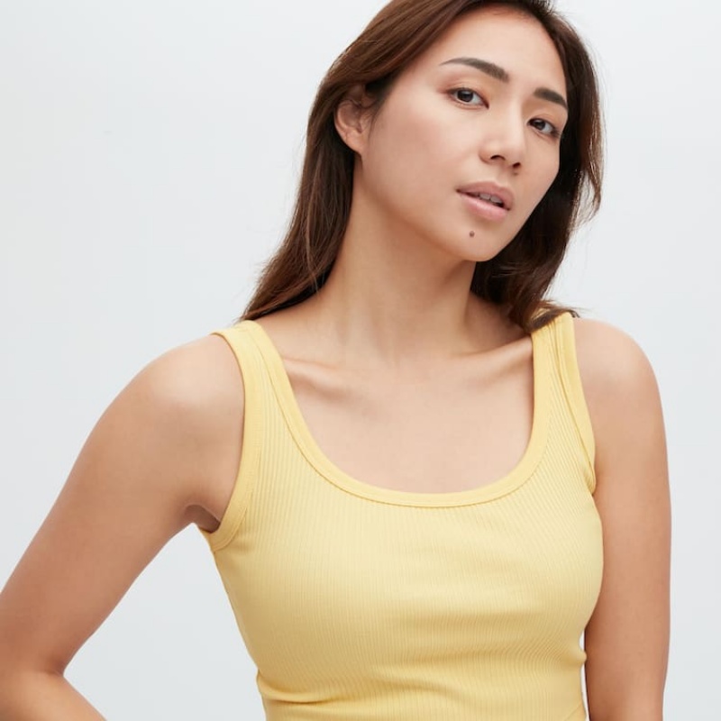 Women's Uniqlo Ribbed Cropped Vest Yellow | TQML-53062