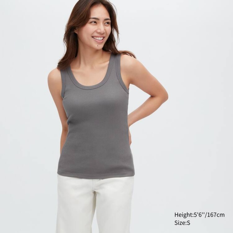 Women\'s Uniqlo Ribbed Tops Grey | ZJGB-09428