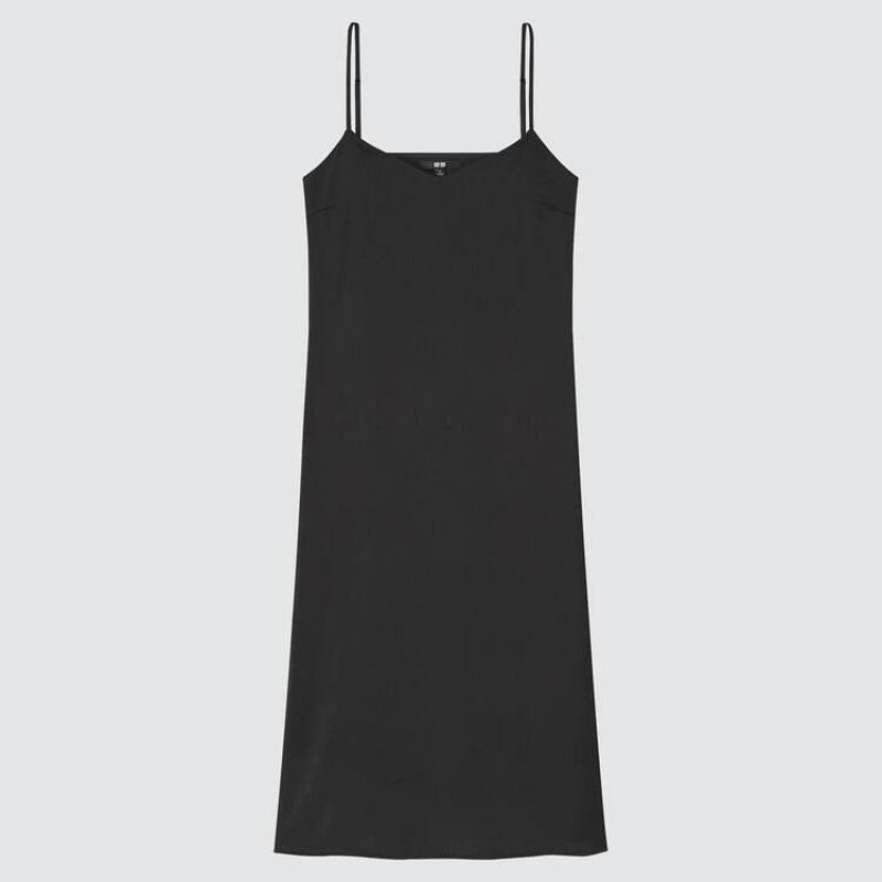 Women\'s Uniqlo Satin Camisole Dress Black | PYLQ-05728