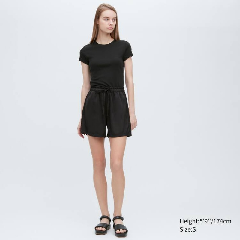 Women's Uniqlo Satin Easy Shorts Black | ORUF-97145