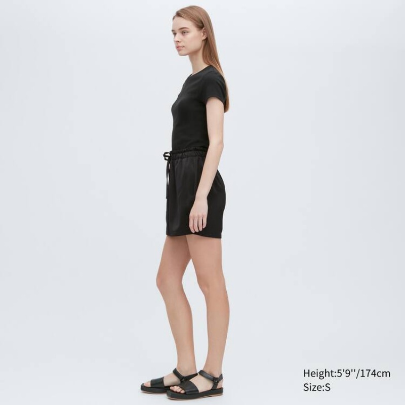 Women's Uniqlo Satin Easy Shorts Black | ORUF-97145