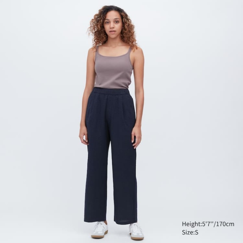 Women's Uniqlo Seersucker Easy Loungewear Dark Grey | GLRM-47081