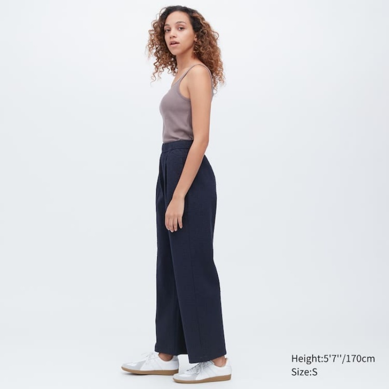 Women's Uniqlo Seersucker Easy Loungewear Dark Grey | GLRM-47081