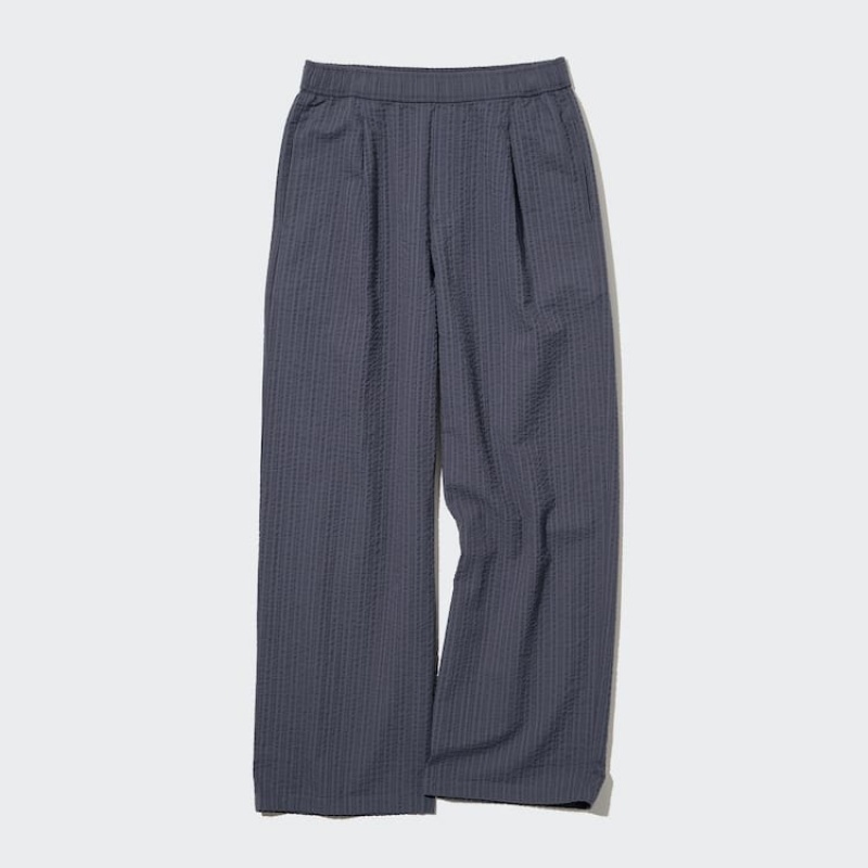 Women's Uniqlo Seersucker Easy Loungewear Dark Grey | GLRM-47081