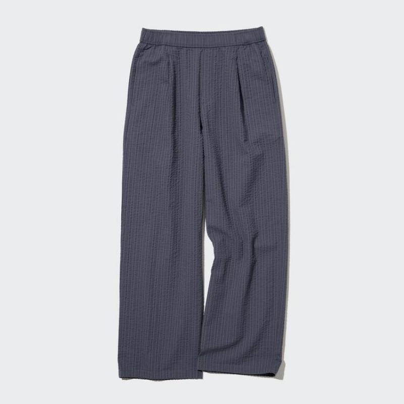 Women's Uniqlo Seersucker Easy Trousers Dark Grey | BPVO-95124