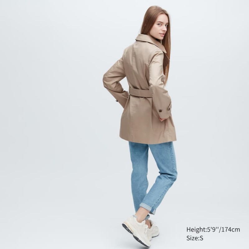 Women's Uniqlo Short Trench Coats Beige | AUWQ-12947