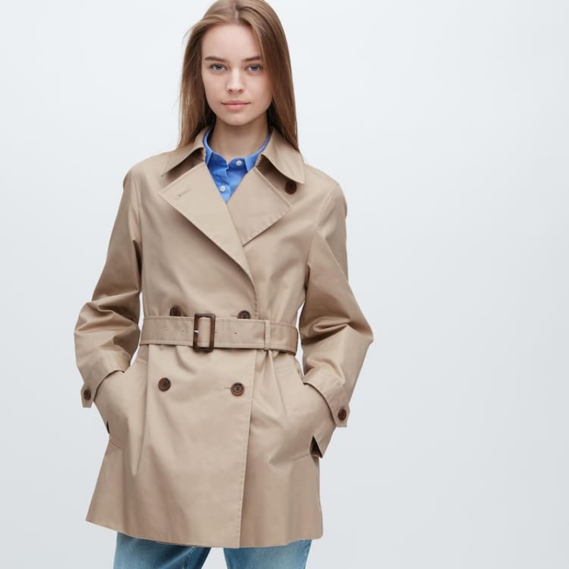 Women's Uniqlo Short Trench Coats Beige | AUWQ-12947