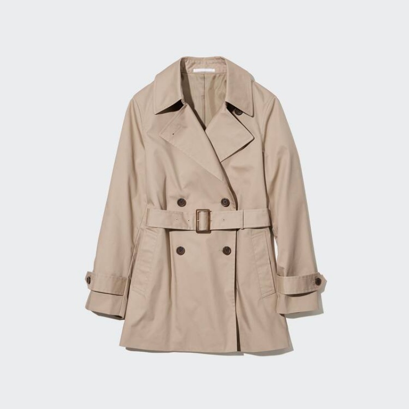 Women's Uniqlo Short Trench Coats Beige | AUWQ-12947