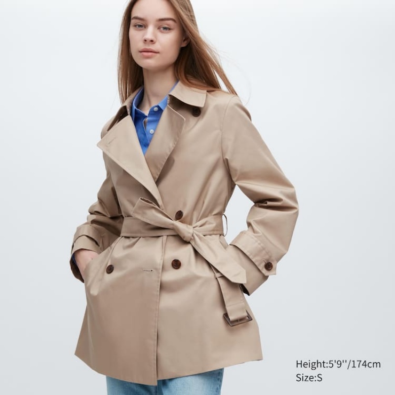 Women\'s Uniqlo Short Trench Coats Beige | AUWQ-12947