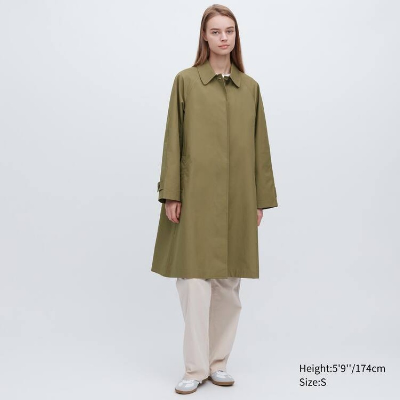 Women's Uniqlo Single Breasted Coats Olive | LAEX-14950