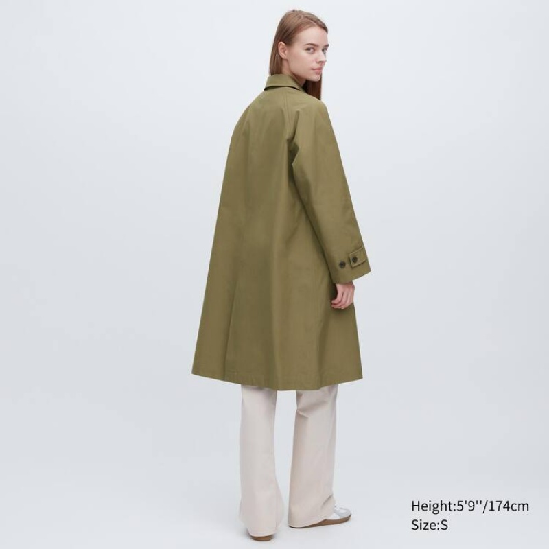 Women's Uniqlo Single Breasted Coats Olive | LAEX-14950