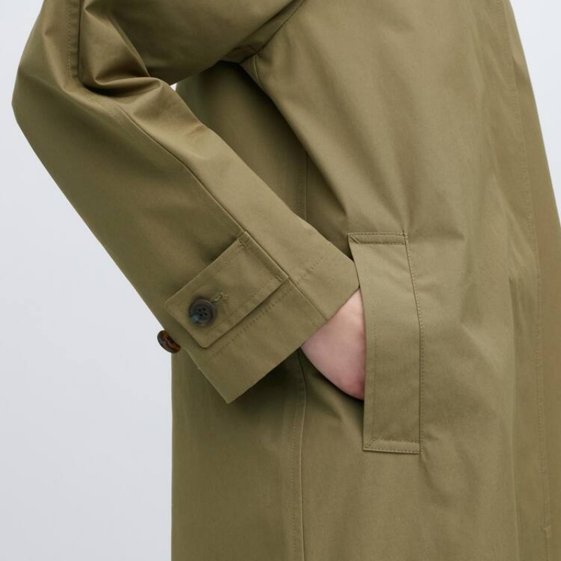 Women's Uniqlo Single Breasted Coats Olive | LAEX-14950