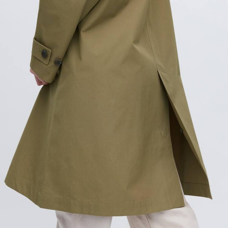 Women's Uniqlo Single Breasted Coats Olive | LAEX-14950