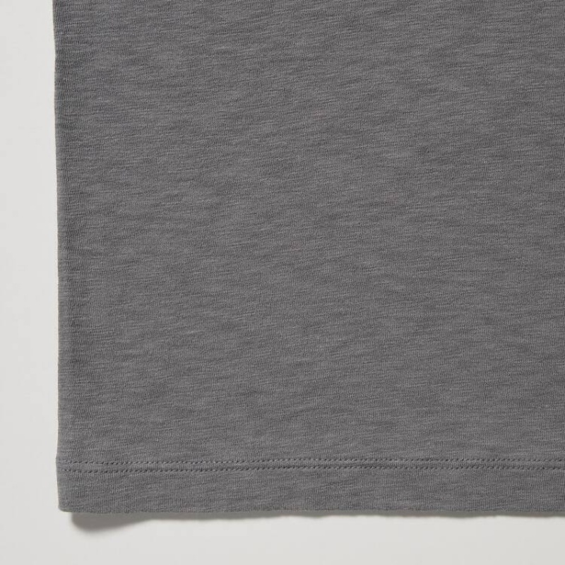 Women's Uniqlo Slub Cotton Cropped Short Sleeved T Shirts Grey | LDUQ-06938