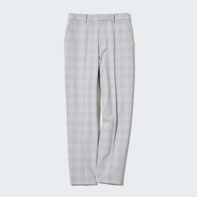 Women's Uniqlo Smart Checked Ankle Length Trousers Light Grey | PSCF-92406