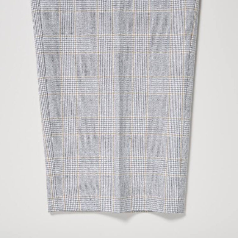 Women's Uniqlo Smart Checked Ankle Length Trousers Light Grey | PSCF-92406