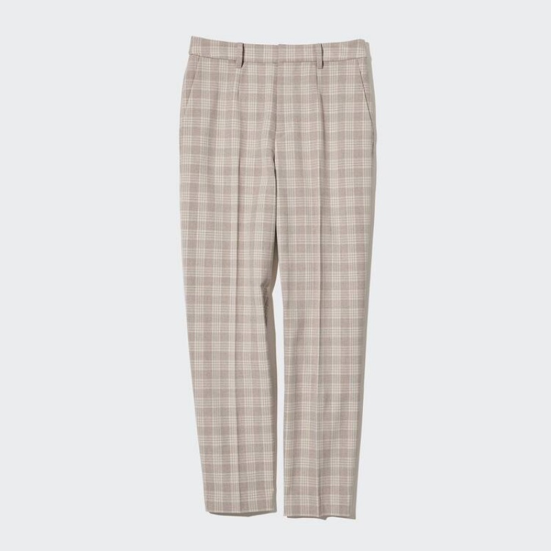 Women's Uniqlo Smart Checked Ankle Length Trousers Beige | PJDK-46382