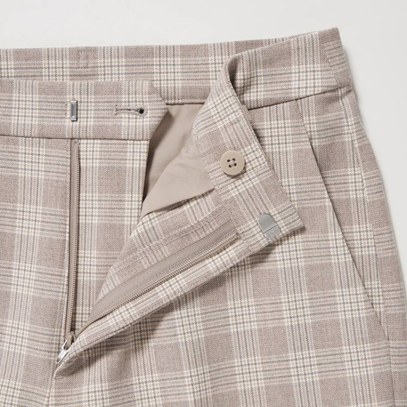 Women's Uniqlo Smart Checked Ankle Length Trousers Beige | PJDK-46382