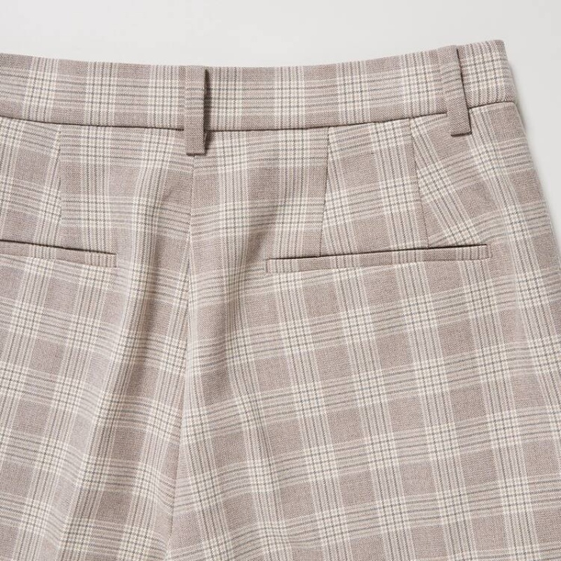 Women's Uniqlo Smart Checked Ankle Length Trousers Beige | PJDK-46382