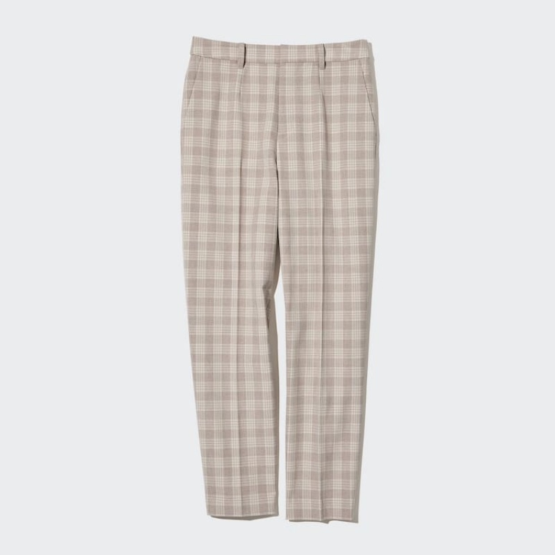 Women\'s Uniqlo Smart Checked Ankle Length Trousers Beige | PJDK-46382