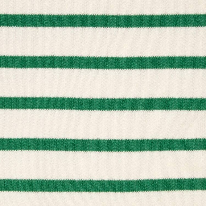 Women's Uniqlo Smooth Cotton Knit Striped Long Sleeved Dress White / Green | QHYX-25630