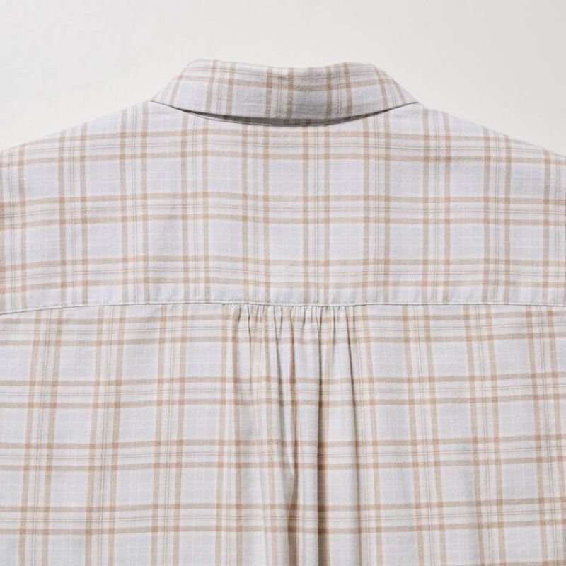 Women's Uniqlo Soft Brushed Checked Long Sleeved Shirts Light Grey | OFRM-08236