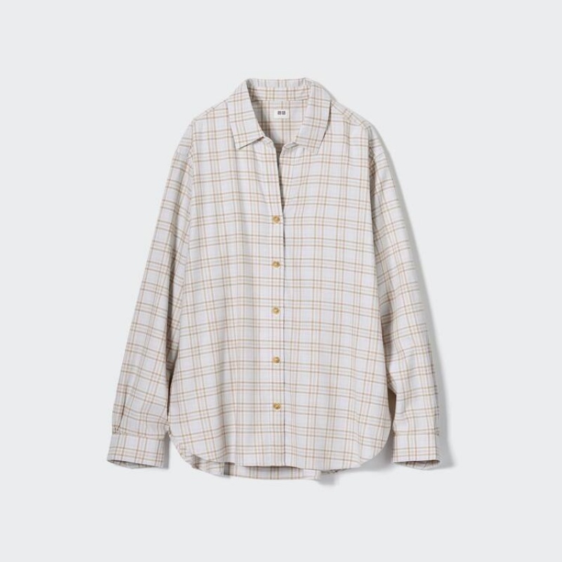 Women\'s Uniqlo Soft Brushed Checked Long Sleeved Shirts Light Grey | OFRM-08236