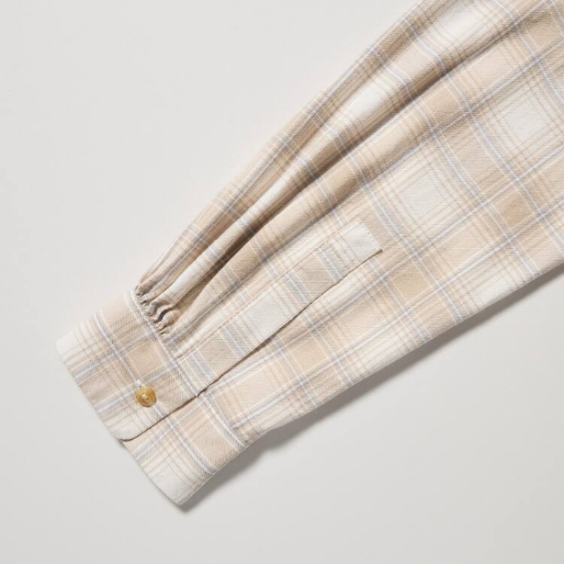 Women's Uniqlo Soft Brushed Checked Long Sleeved Shirts Beige | NJEP-93170