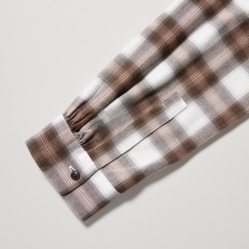 Women's Uniqlo Soft Brushed Checked Long Sleeved Shirts Brown | SFIH-52801