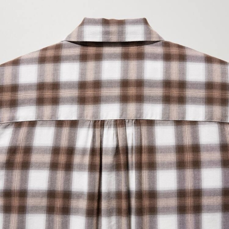 Women's Uniqlo Soft Brushed Checked Long Sleeved Shirts Brown | SFIH-52801