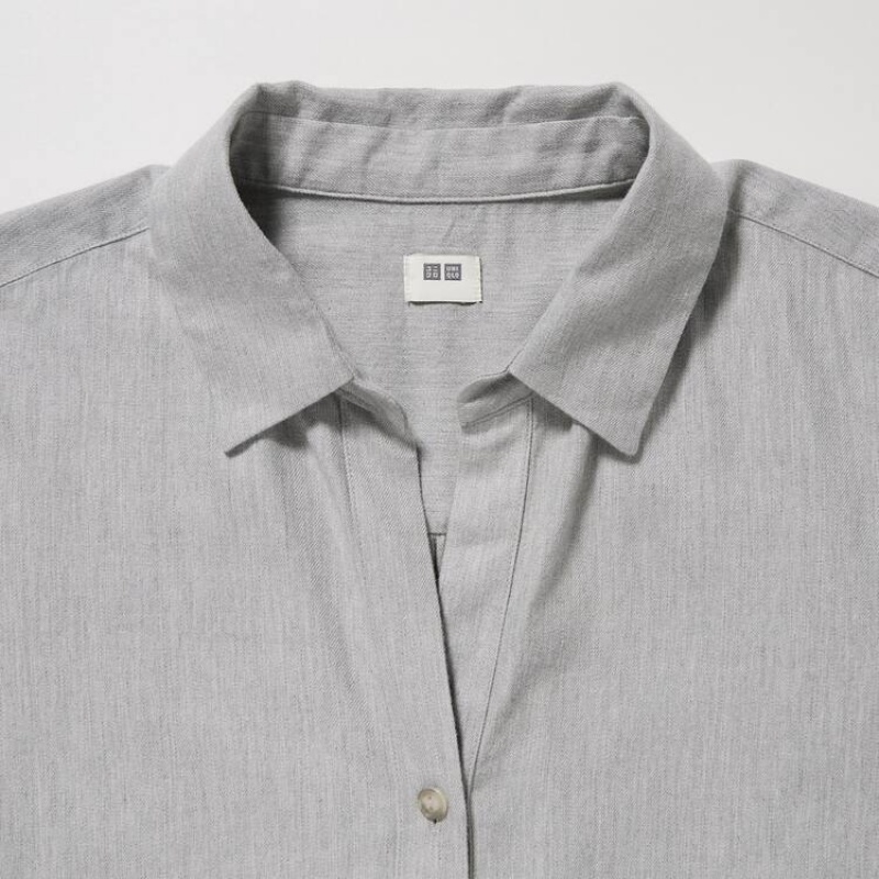 Women's Uniqlo Soft Brushed Long Sleeved Shirts Grey | BCQY-29470