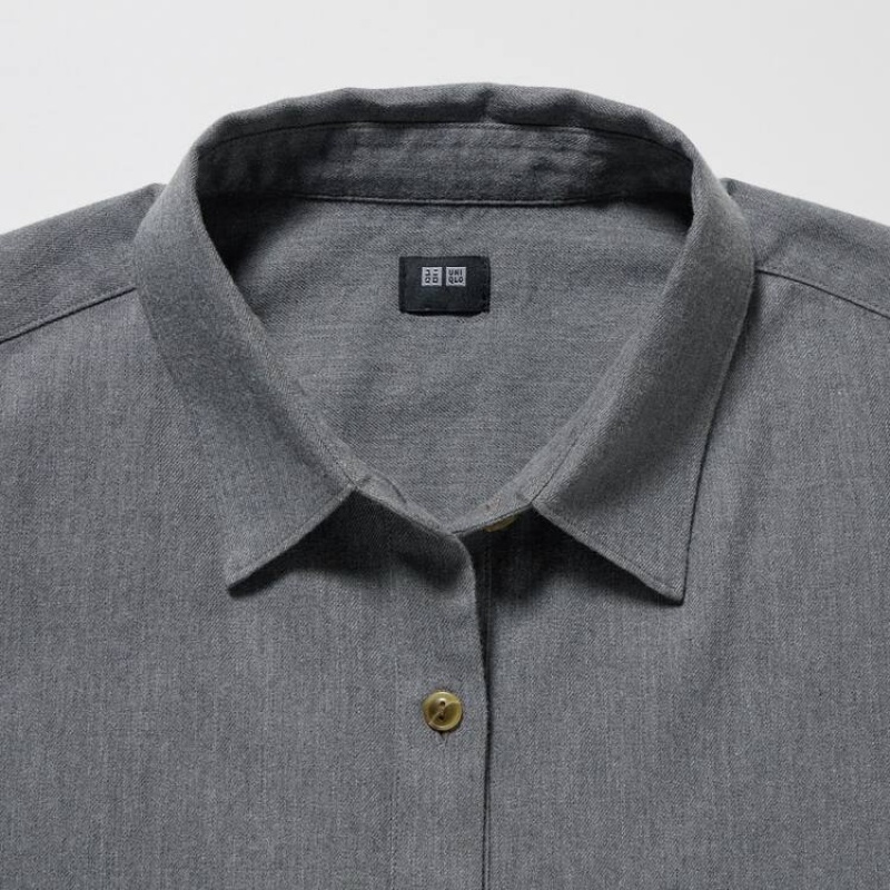 Women's Uniqlo Soft Brushed Long Sleeved Shirts Grey | QTJV-58096