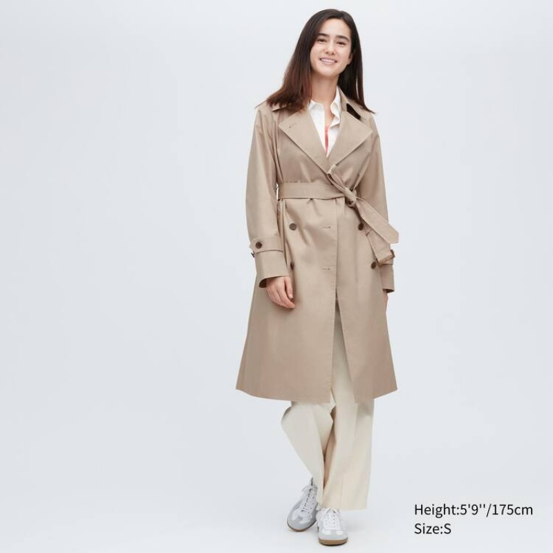 Women's Uniqlo Trench Coats Beige | CPNF-98412