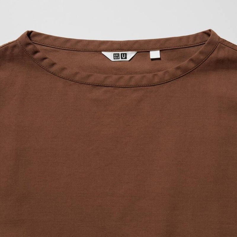 Women's Uniqlo U 3/4 Sleeved Dress Brown | YNQS-56893