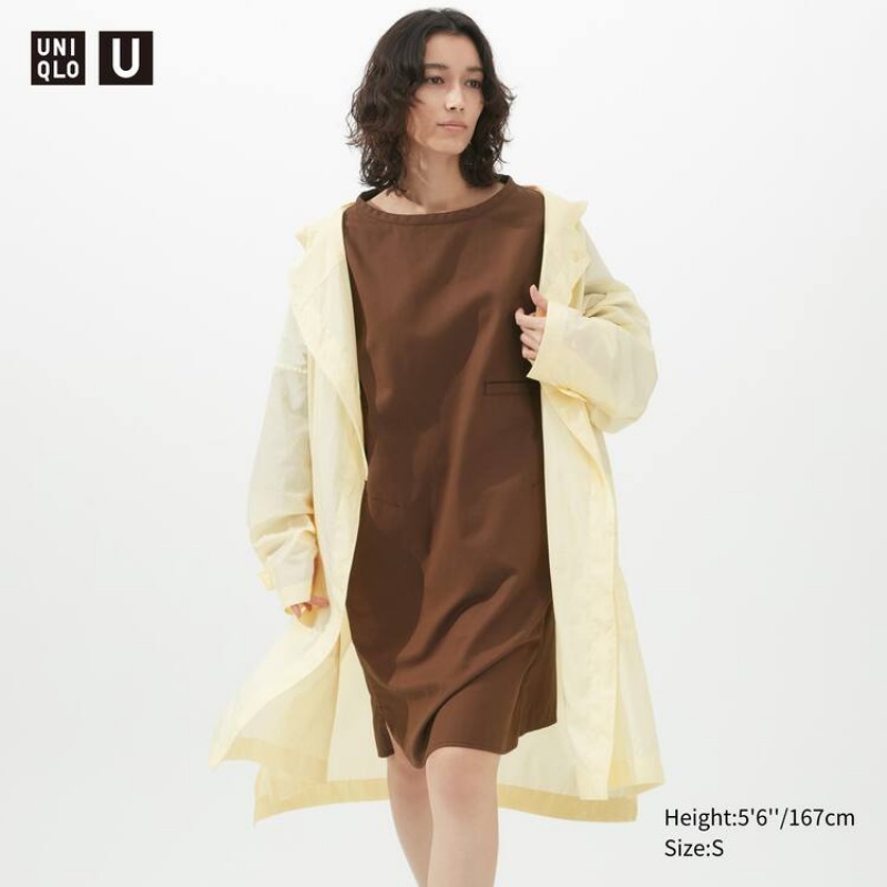 Women\'s Uniqlo U 3/4 Sleeved Dress Brown | YNQS-56893