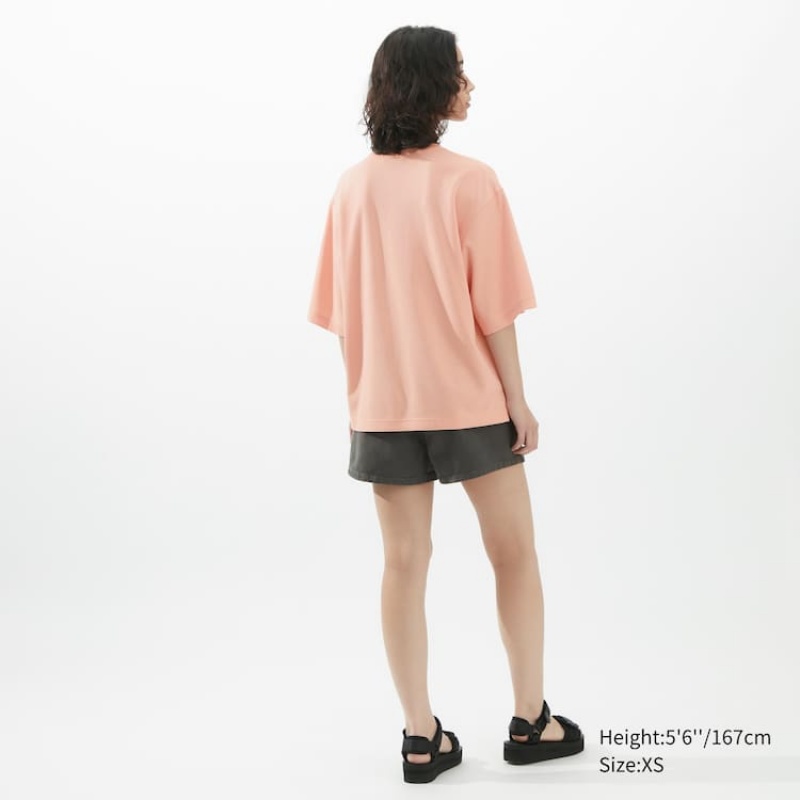 Women's Uniqlo U Airism Cotton Oversized T Shirts Pink | SAQD-32504