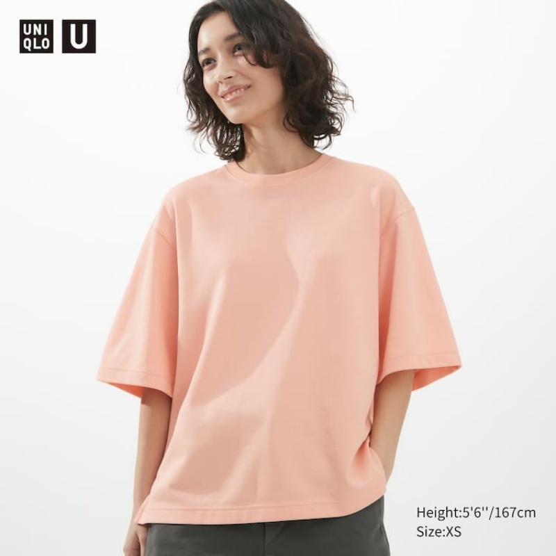 Women\'s Uniqlo U Airism Cotton Oversized T Shirts Pink | SAQD-32504