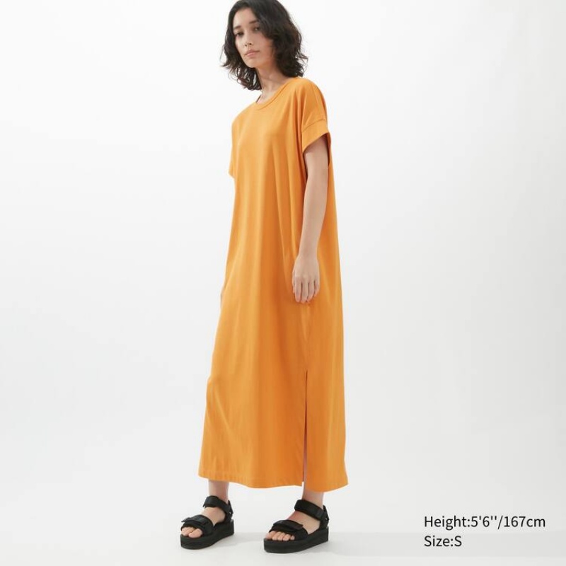 Women's Uniqlo U Airism Cottoned Short Sleeved Dress Orange | IWQM-03982