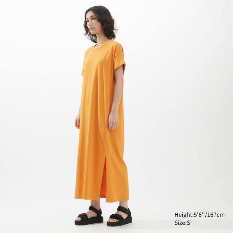 Women's Uniqlo U Airism Cottoned Short Sleeved Dress Orange | IWQM-03982