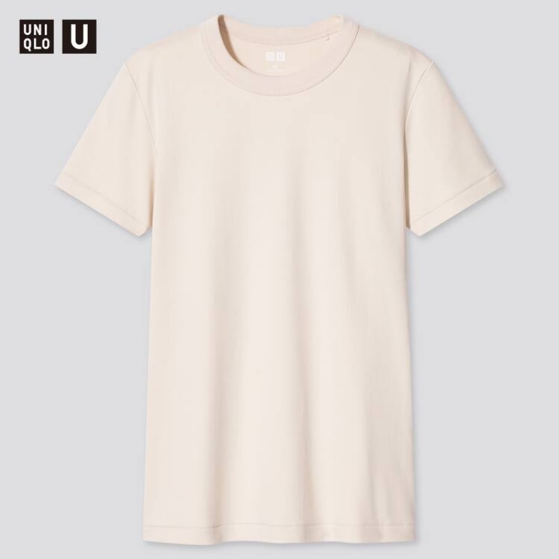 Women\'s Uniqlo U Crew Neck (2021 Season) T Shirts Beige | LNKS-70256