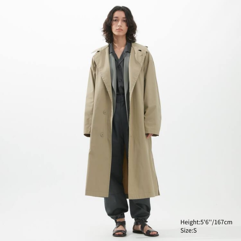 Women's Uniqlo U Hooded Long Coats Khaki | LVUB-25467